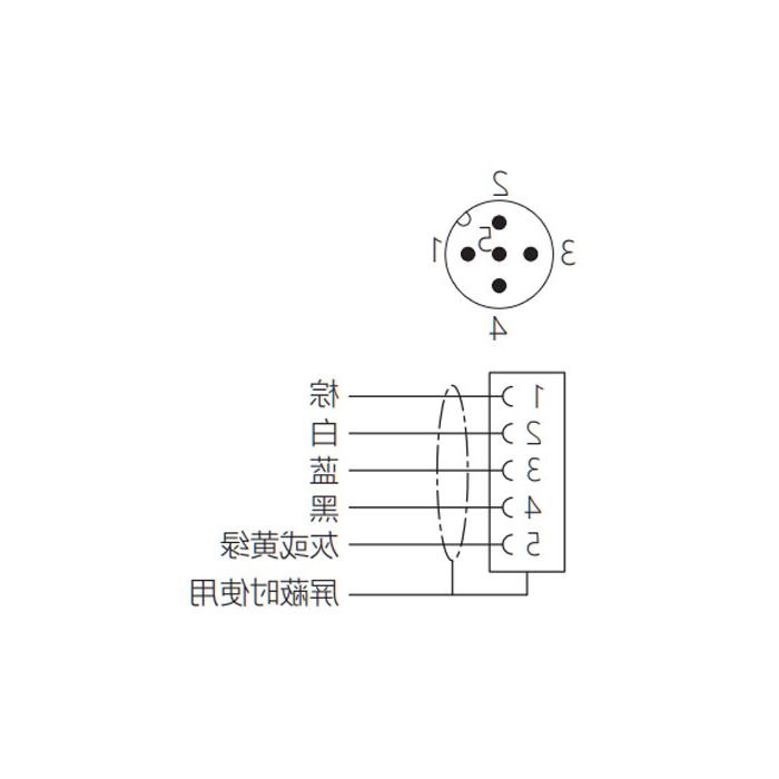 M12 5Pin, male 90°, pin 5 gray, single-end precast PUR flexible cable, shielded, black sheathed, 64S565-XXX